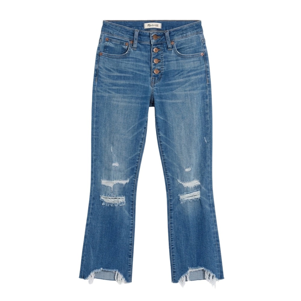 Madewell Cali Demi-Boot Jeans Womens‎ 24 Blue Distressed Button Fly Raw Hem